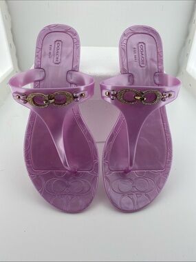 Coach Lavender Jelly Thong Sandals with Gold-Tone Logo Accent